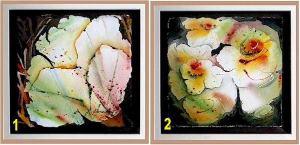 0977 - (Diptyque) , 1- Le temps des fleurs, 2- La fleur du temps, Aquarelles mixtes 8" H x 8" L, 225$ ch.